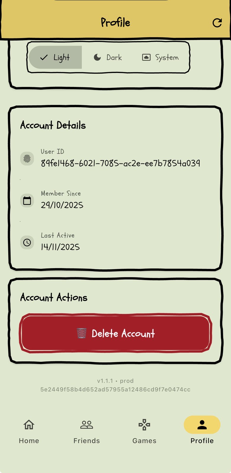Account deletion interface showing the profile tab with account deletion option