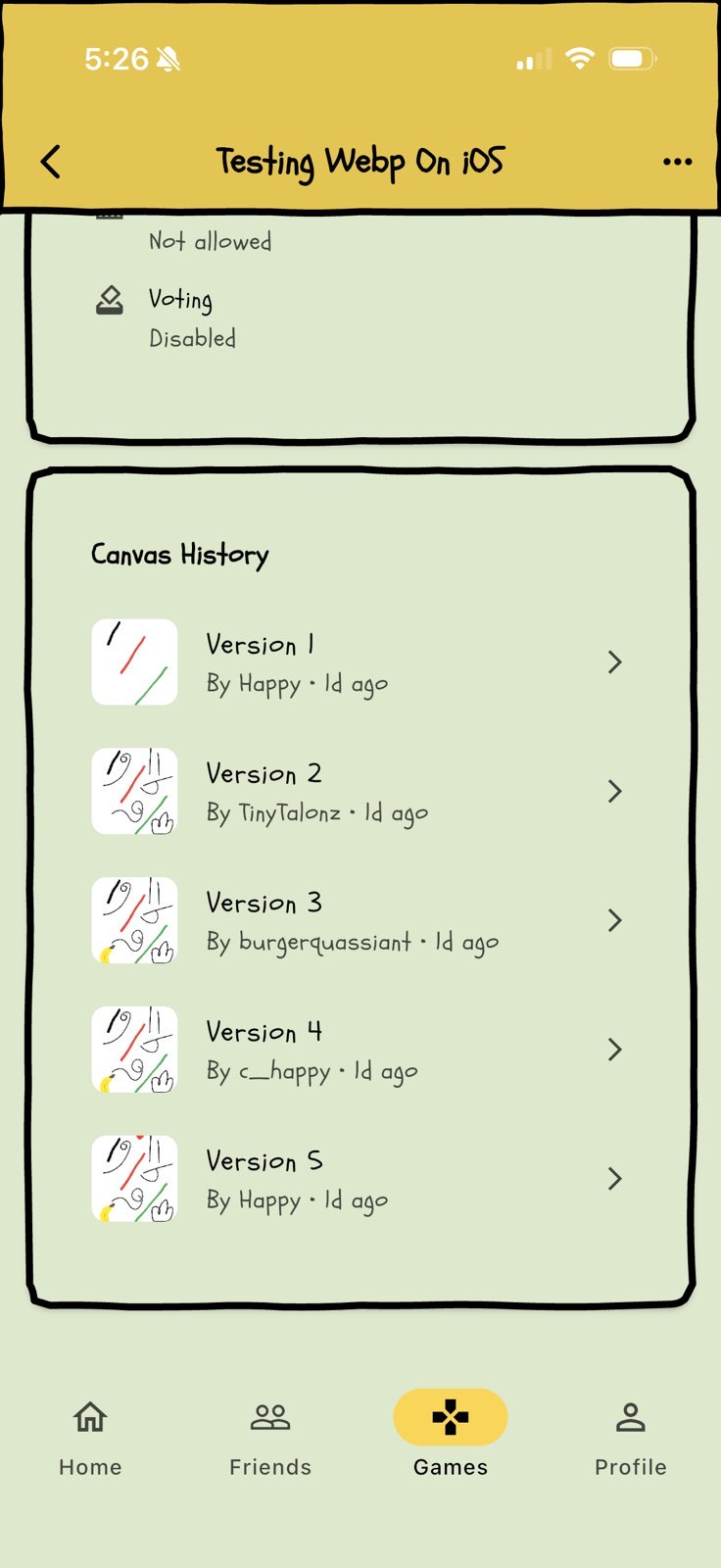 Scribble Chain canvas history showing collaborative artwork progression